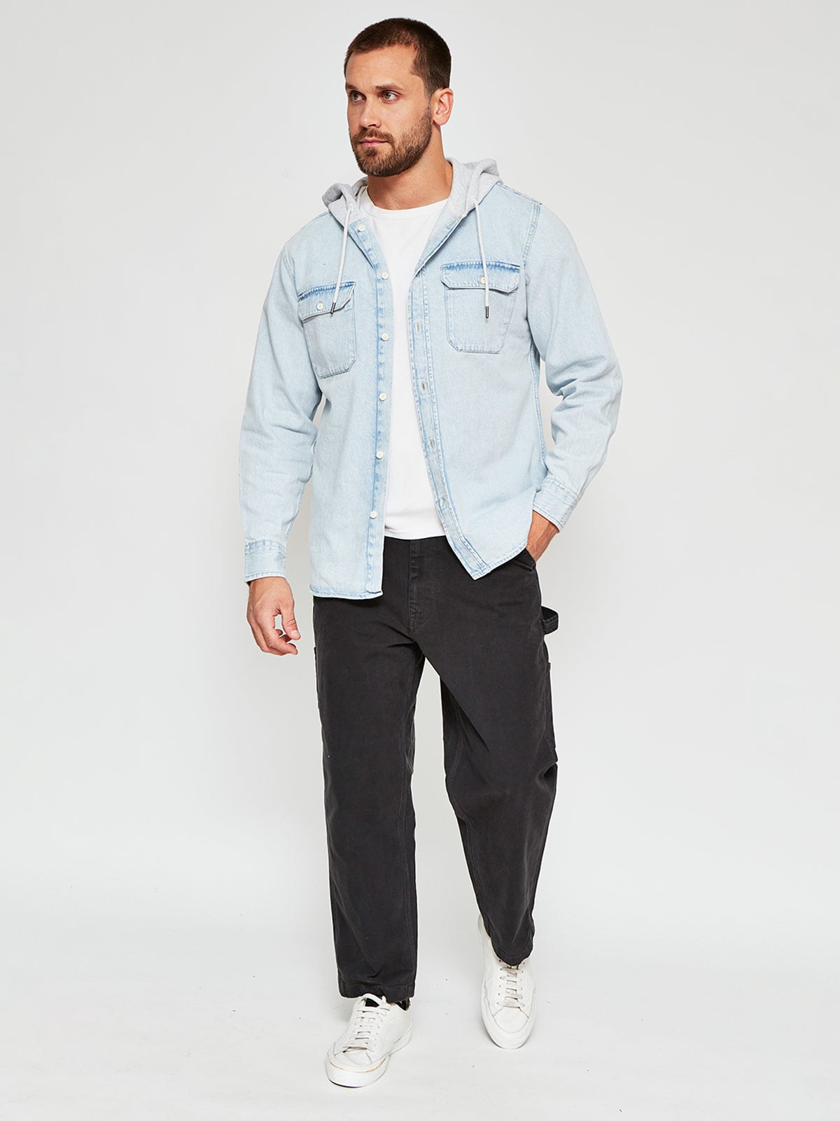 CAMISA HOMBRE ROBERT LEWIS MANGA LARGA DENIM GORRO - 4