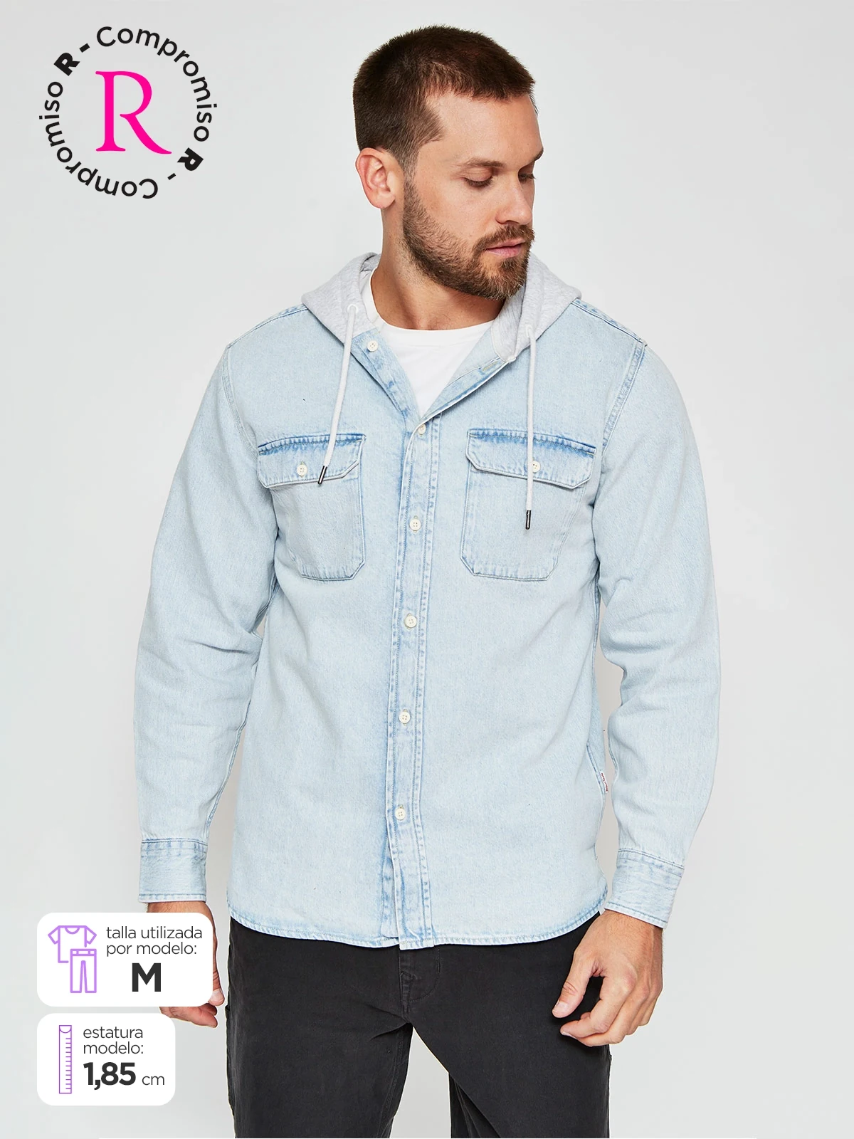 CAMISA HOMBRE ROBERT LEWIS MANGA LARGA DENIM GORRO - 1