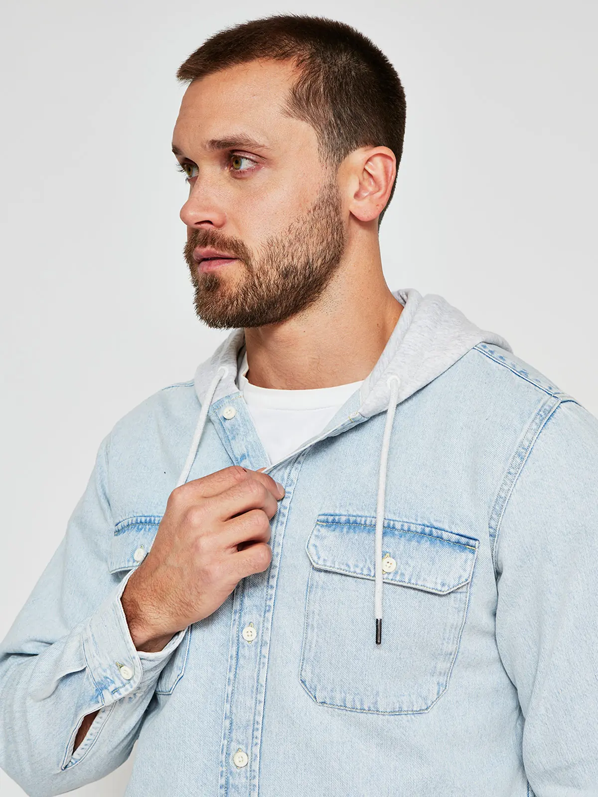CAMISA HOMBRE ROBERT LEWIS MANGA LARGA DENIM GORRO - 3