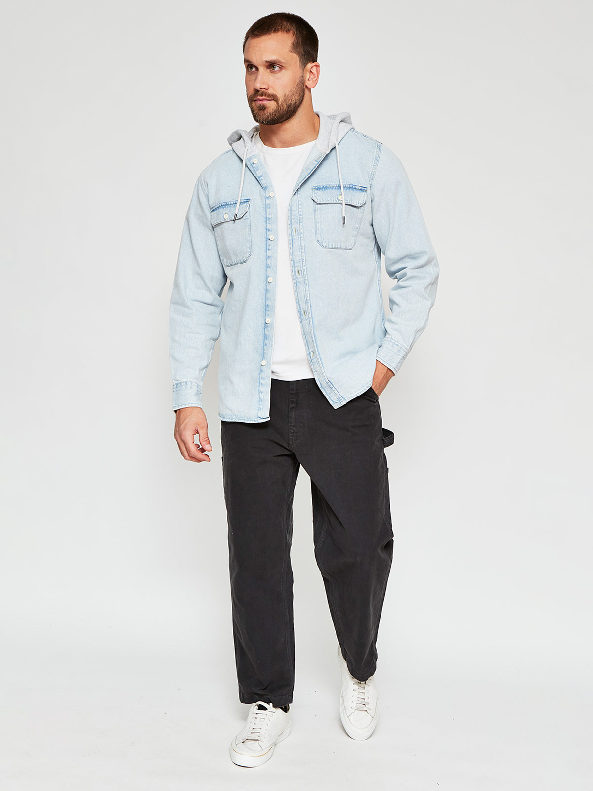 CAMISA HOMBRE ROBERT LEWIS MANGA LARGA DENIM GORRO - 4