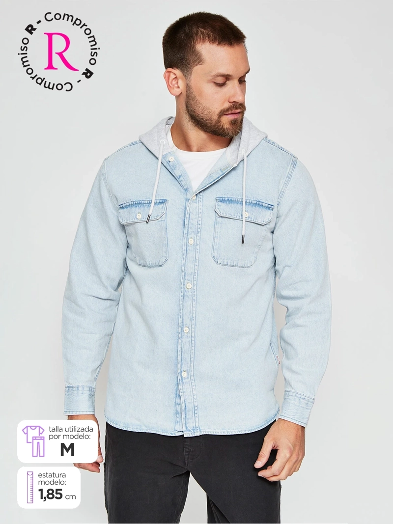 CAMISA HOMBRE ROBERT LEWIS MANGA LARGA DENIM GORRO - 1