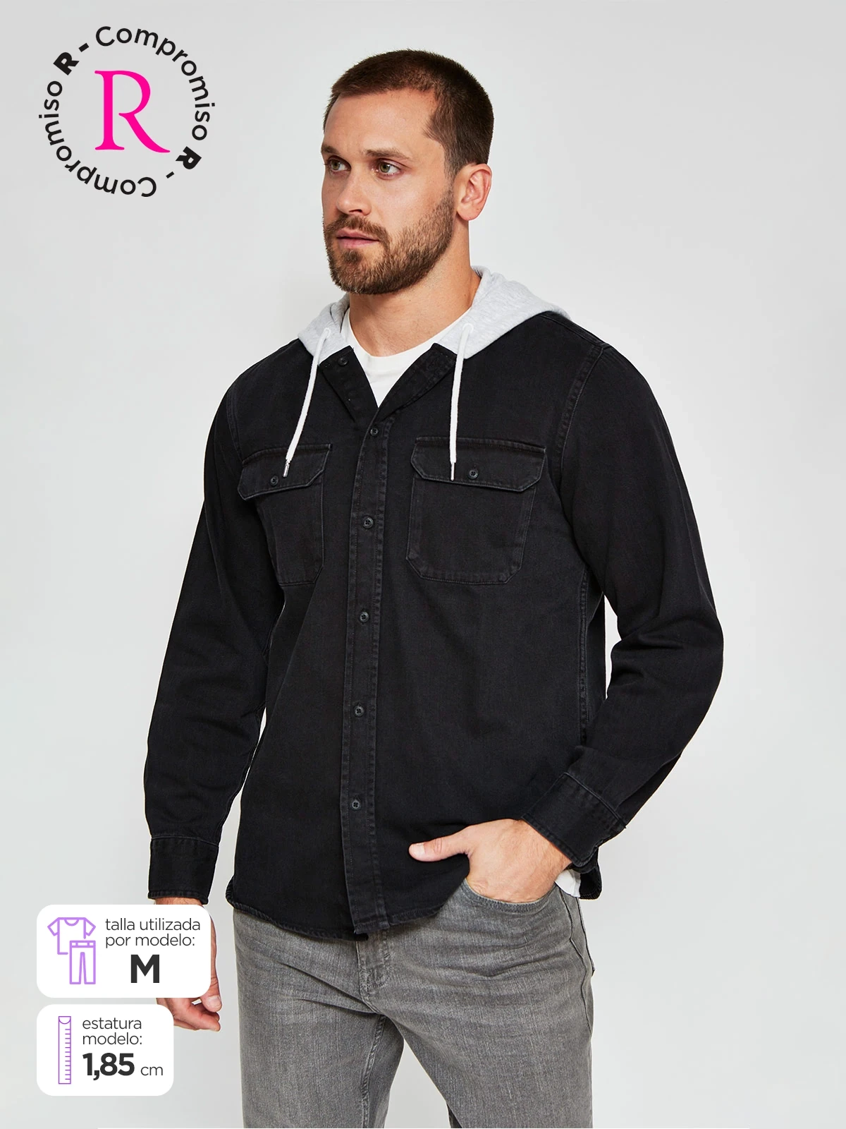 CAMISA HOMBRE ROBERT LEWIS MANGA LARGA DENIM GORRO - 1