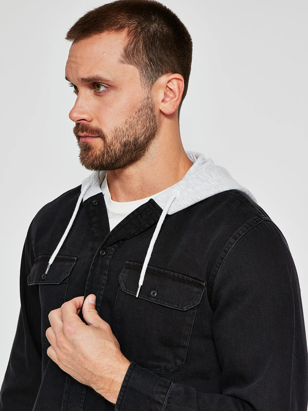 CAMISA HOMBRE ROBERT LEWIS MANGA LARGA DENIM GORRO - 3