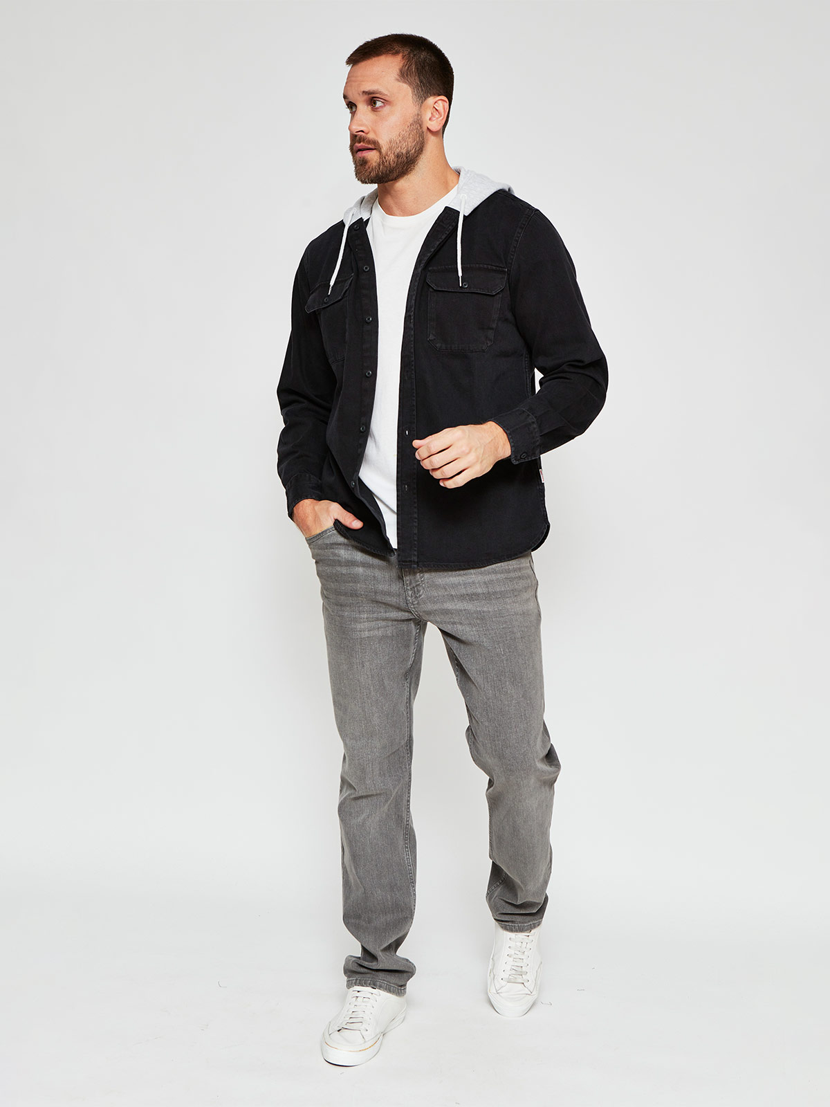 CAMISA HOMBRE ROBERT LEWIS MANGA LARGA DENIM GORRO - 4