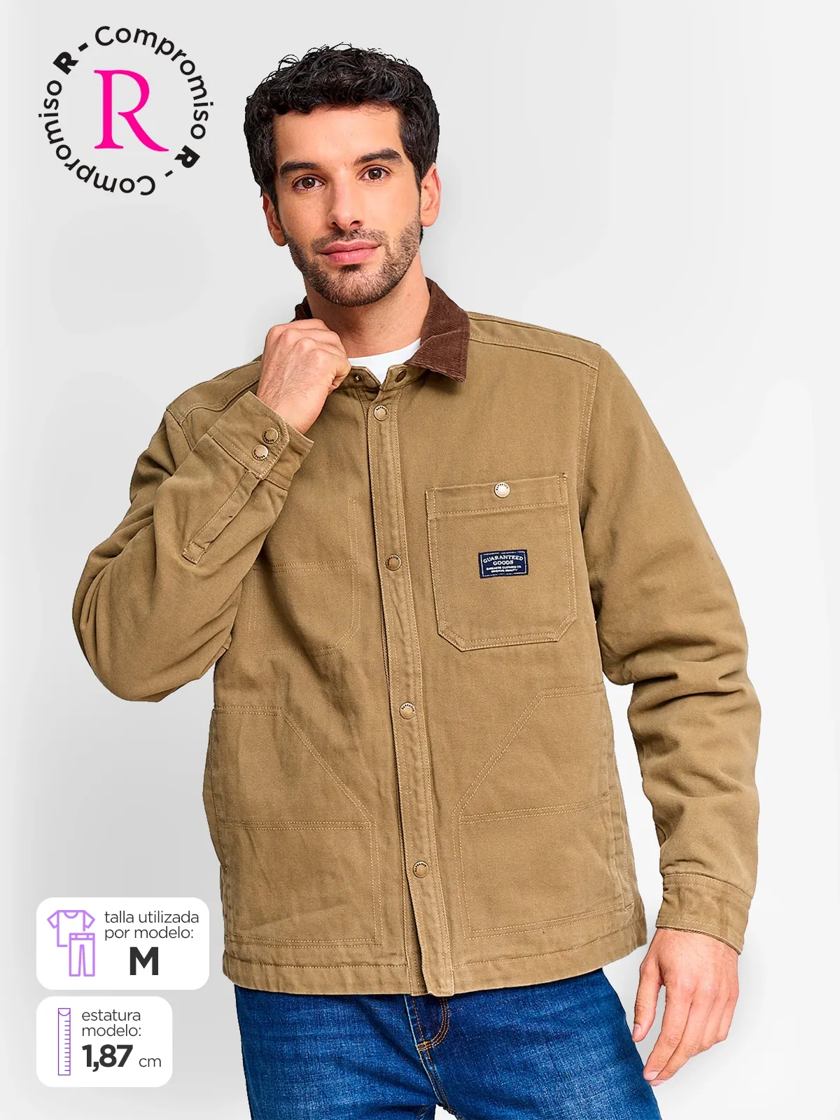 CHAQUETA HOMBRE BARBADOS ALGODÓN CUELLO COTELÉ - 1