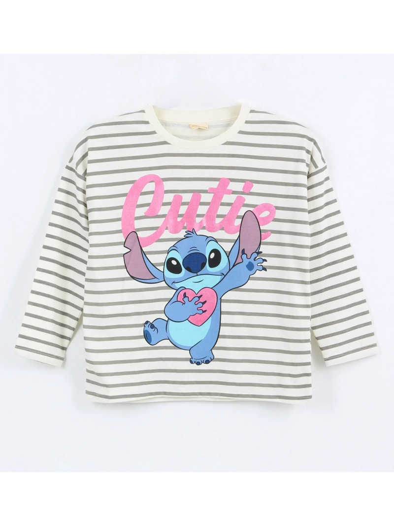POLERA NIÑA DISNEY MANGA LARGA STITCH RAYAS