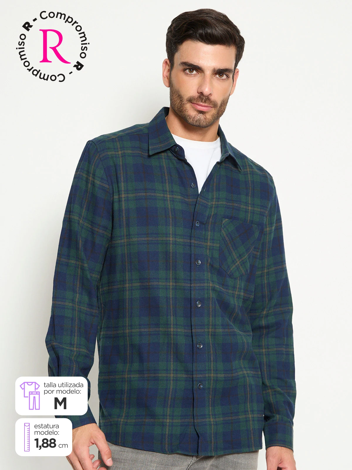 CAMISA HOMBRE KENNETH STEVENS ALGODÓN MANGA LARGA FRANELA - 1