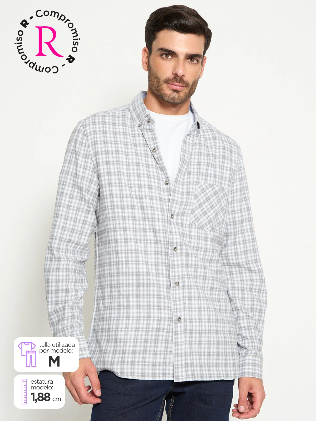 CAMISA HOMBRE KENNETH STEVENS ALGODÓN MANGA LARGA FRANELA - 1