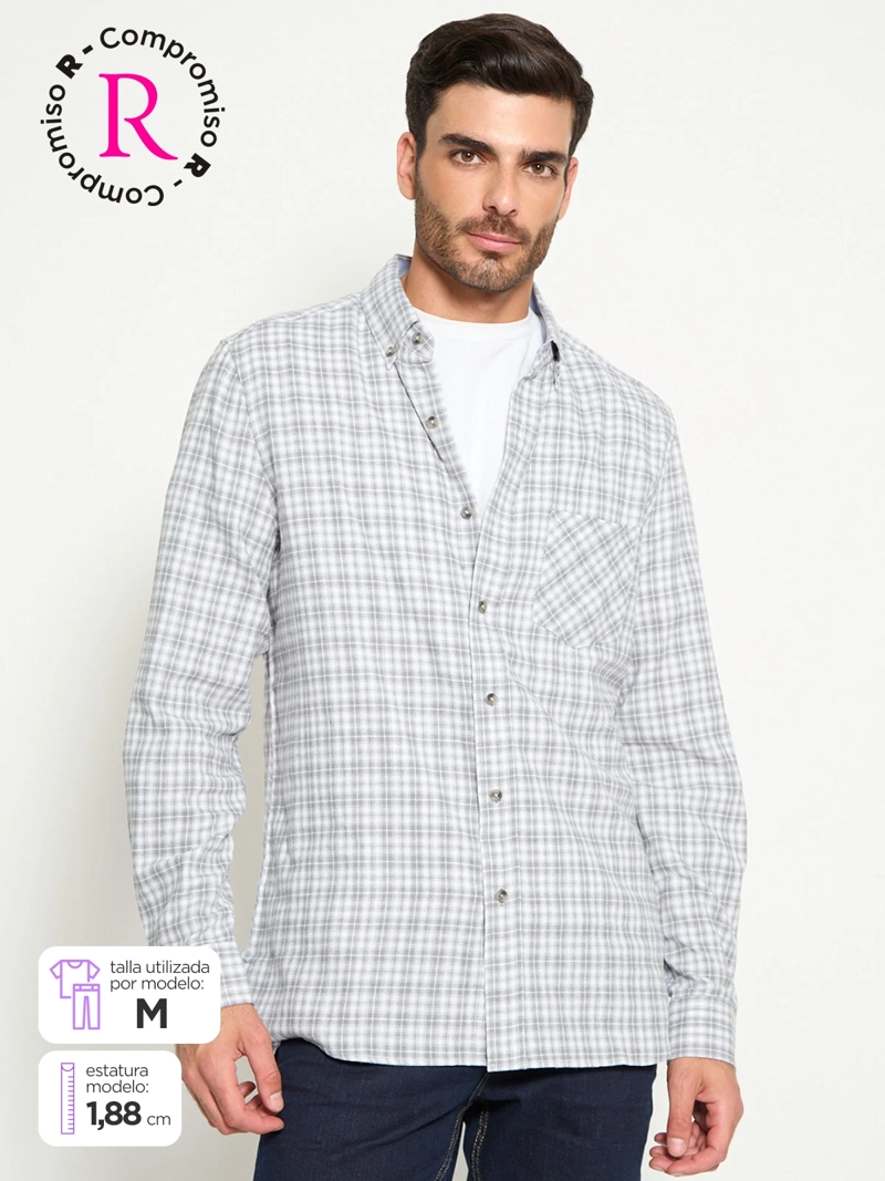 CAMISA HOMBRE KENNETH STEVENS ALGODÓN MANGA LARGA FRANELA - 1