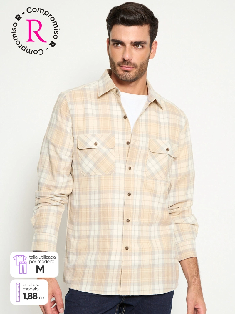 CAMISA HOMBRE KENNETH STEVENS ALGODÓN MANGA LARGA FRANELA - 1