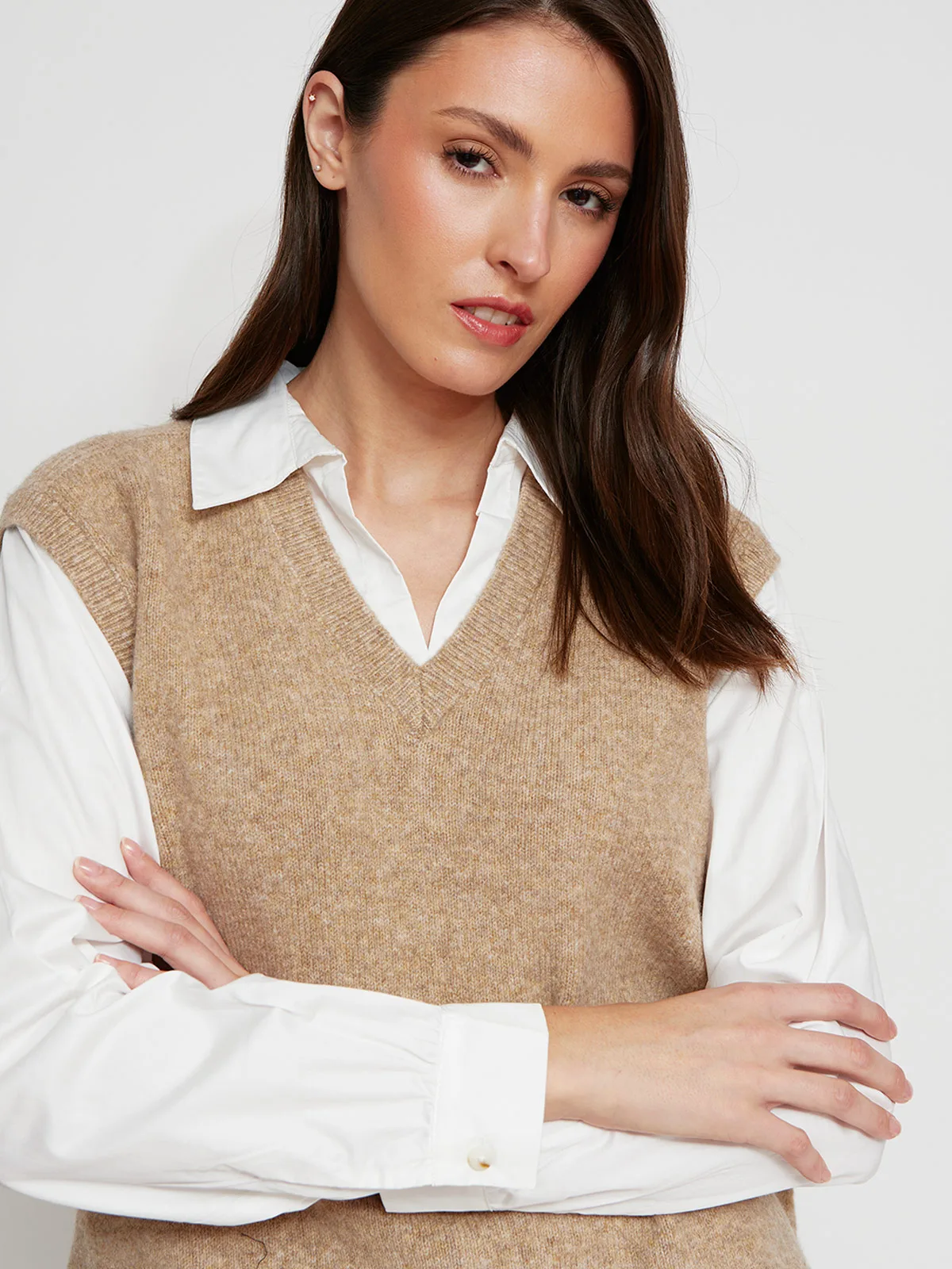 SWEATER MUJER CACHAREL LANA SIN MANGAS CON BLUSA - 3