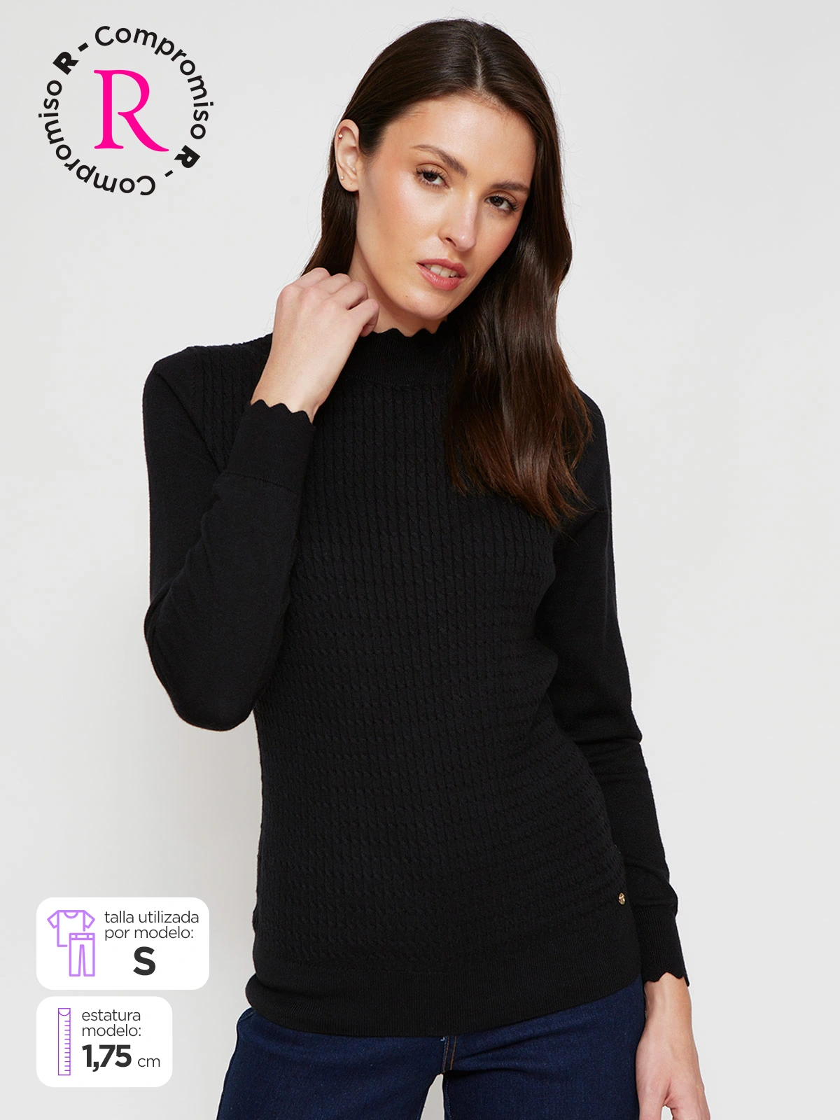 SWEATER MUJER CACHAREL CUELLO MOCK MANGA LARGA TEXTURA - 1