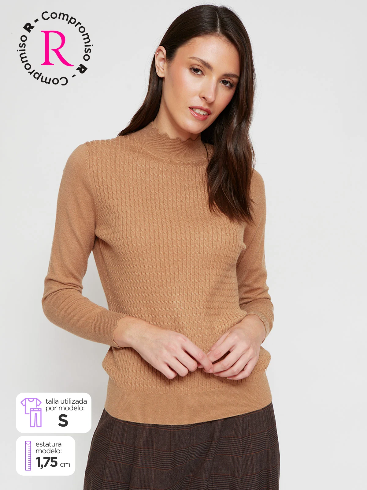 SWEATER MUJER CACHAREL CUELLO MOCK MANGA LARGA TEXTURA - 1