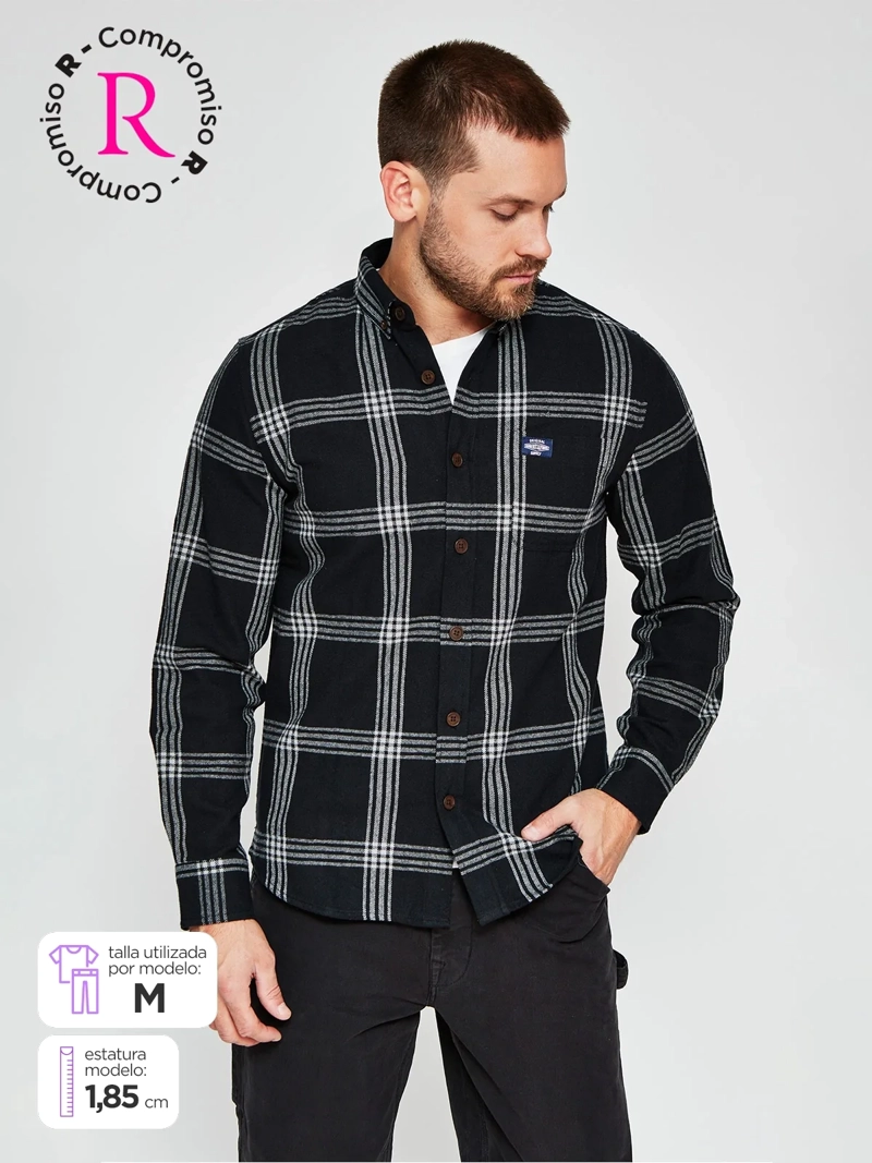 CAMISA HOMBRE ROBERT LEWIS MANGA LARGA FRANELA - 1