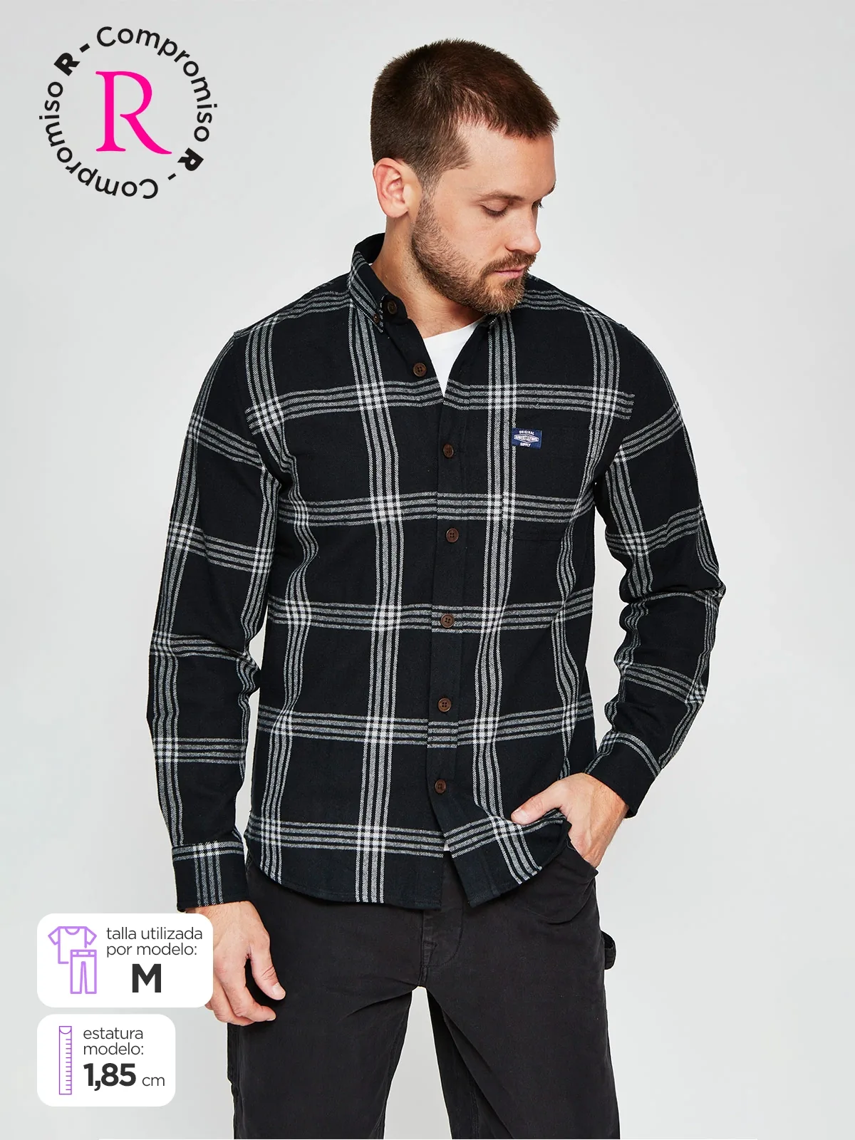 CAMISA HOMBRE ROBERT LEWIS MANGA LARGA FRANELA - 1