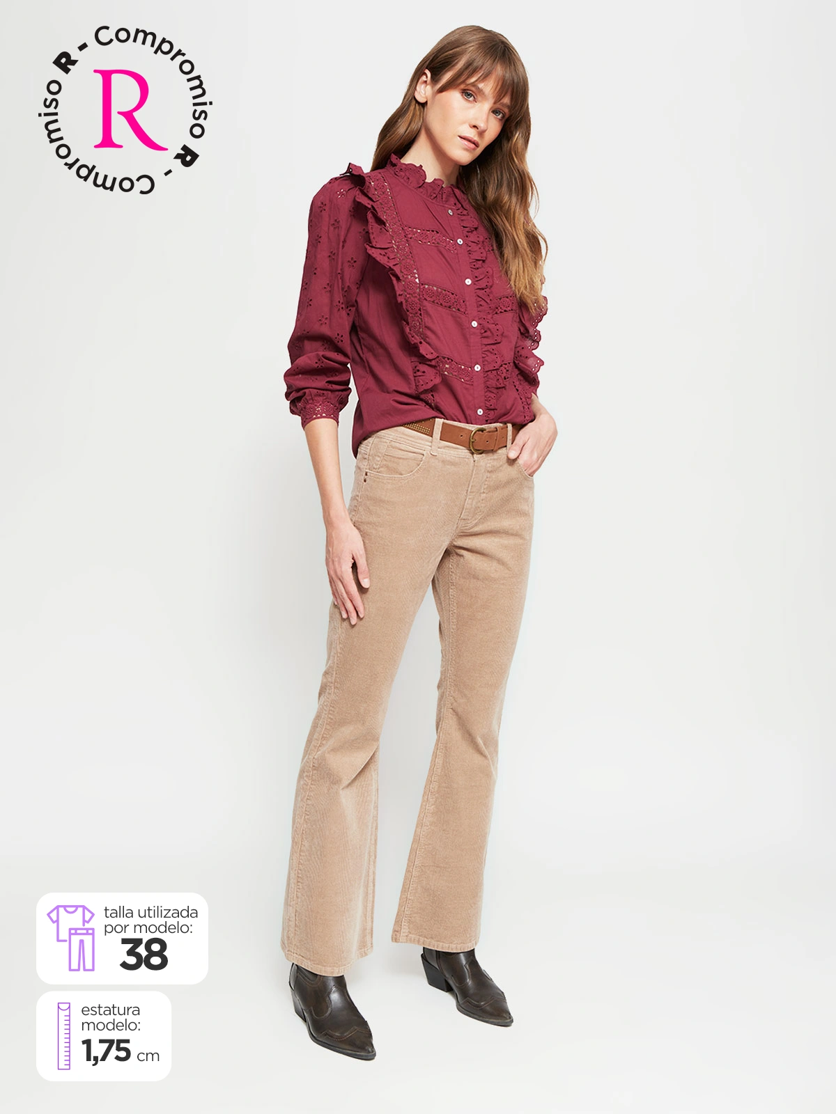 PANTALÓN MUJER TATIENNE ALGODÓN FLARE COTELÉ - 1