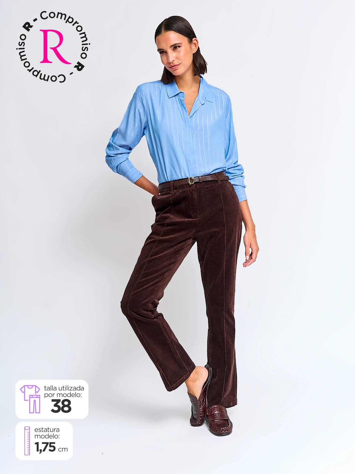 PANTALÓN MUJER CACHAREL ALGODÓN COTELÉ CINTURÓN - 1