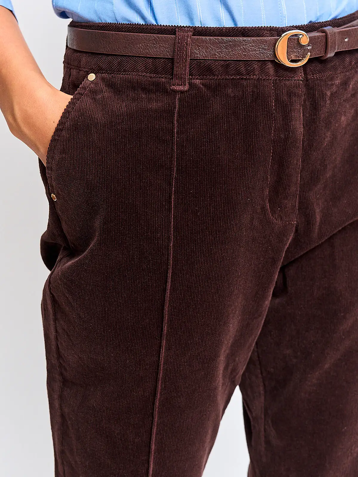 PANTALÓN MUJER CACHAREL ALGODÓN COTELÉ CINTURÓN - 4