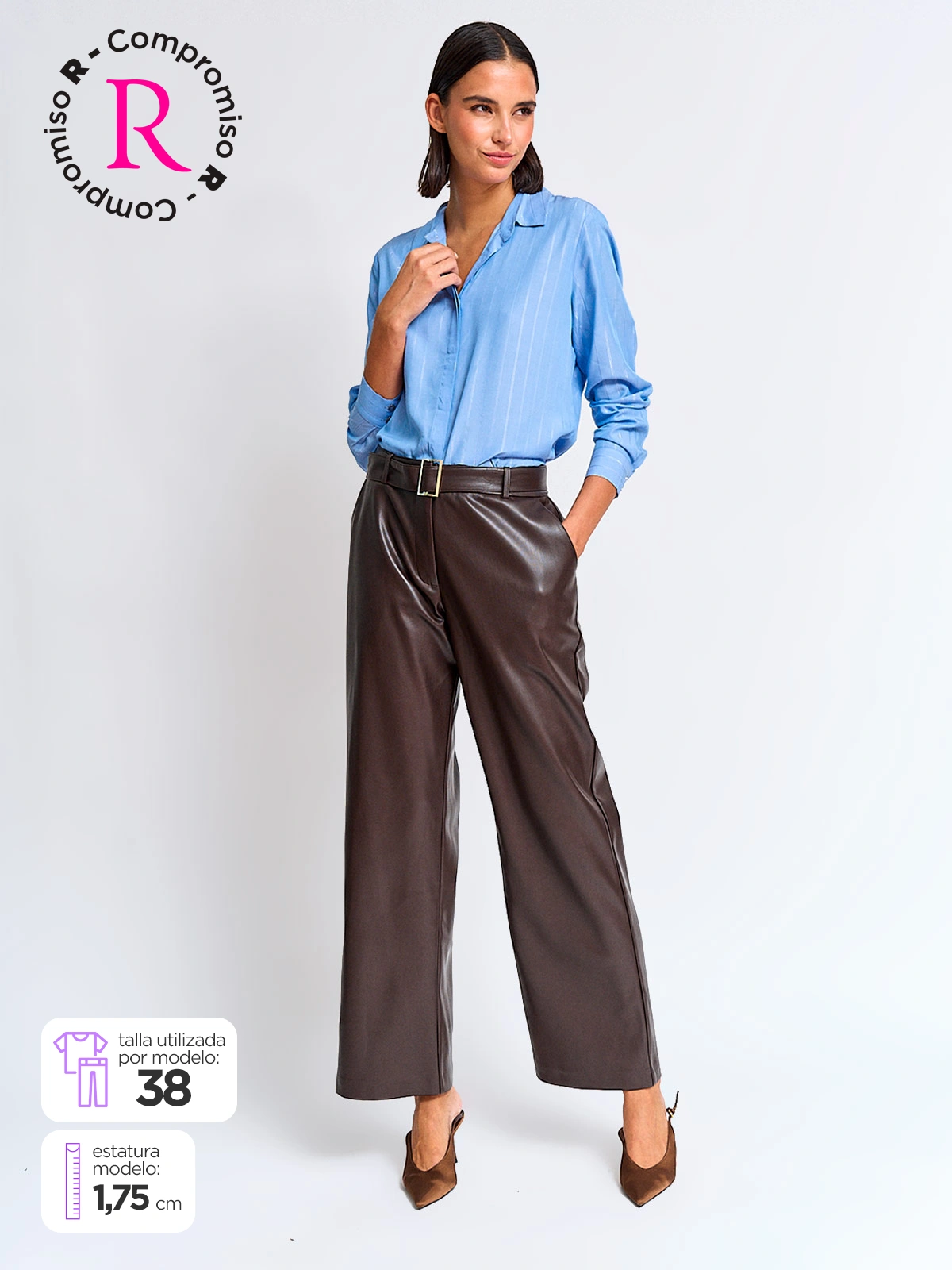 PANTALÓN MUJER CACHAREL TIPO CUERO CINTURÓN - 1
