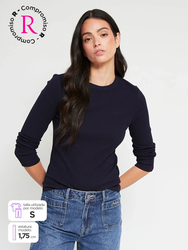 POLERA MUJER PEPE JEANS ALGODÓN MANGA LARGA RIB - 1