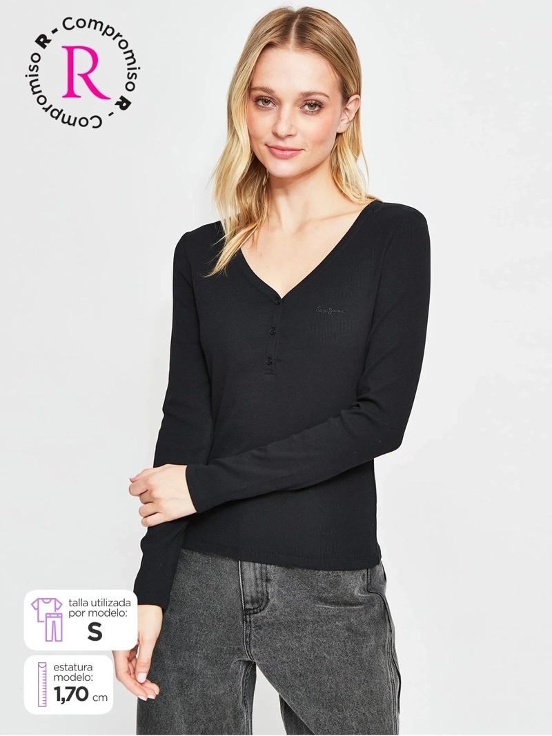 POLERA MUJER PEPE JEANS ALGODÓN MANGA LARGA RIB - 1