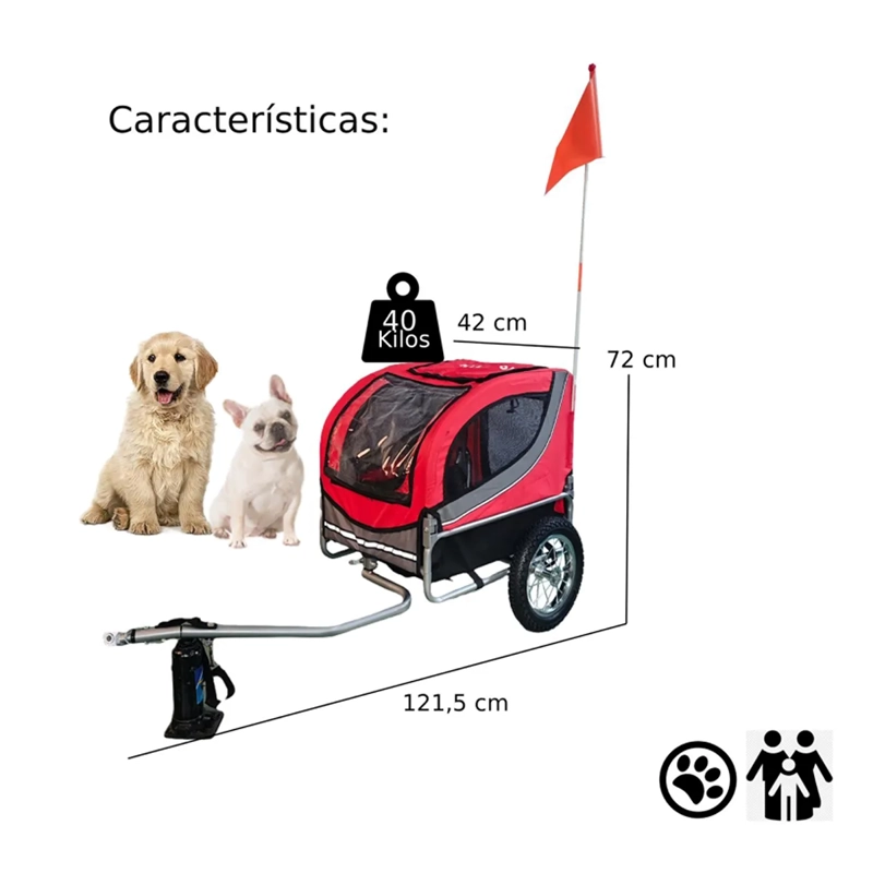 CARRO TRAILER PARA MASCOTA ROJO - 7