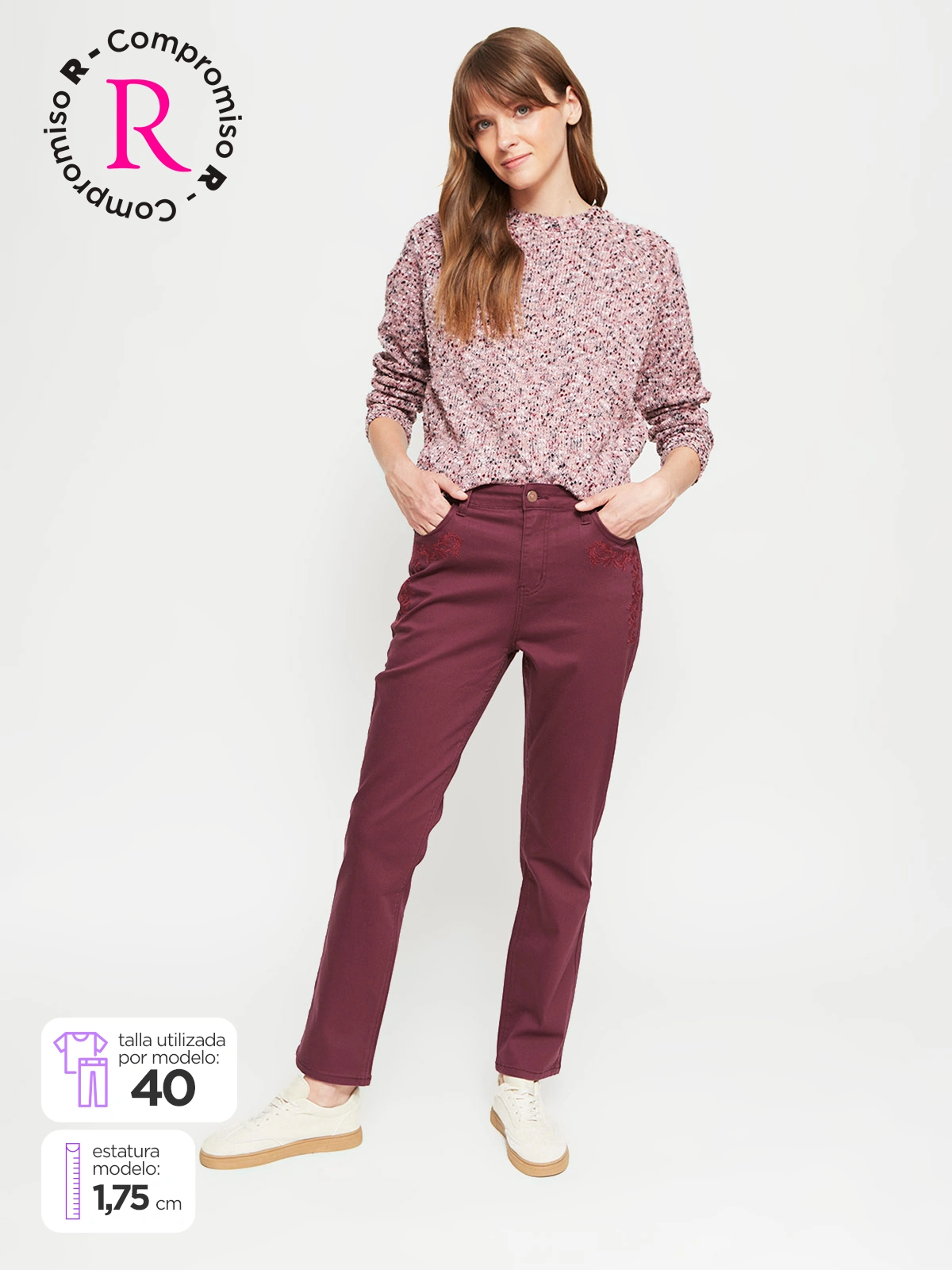 JEANS MUJER AZIZ ALGODÓN REGULAR BORDADO - 1