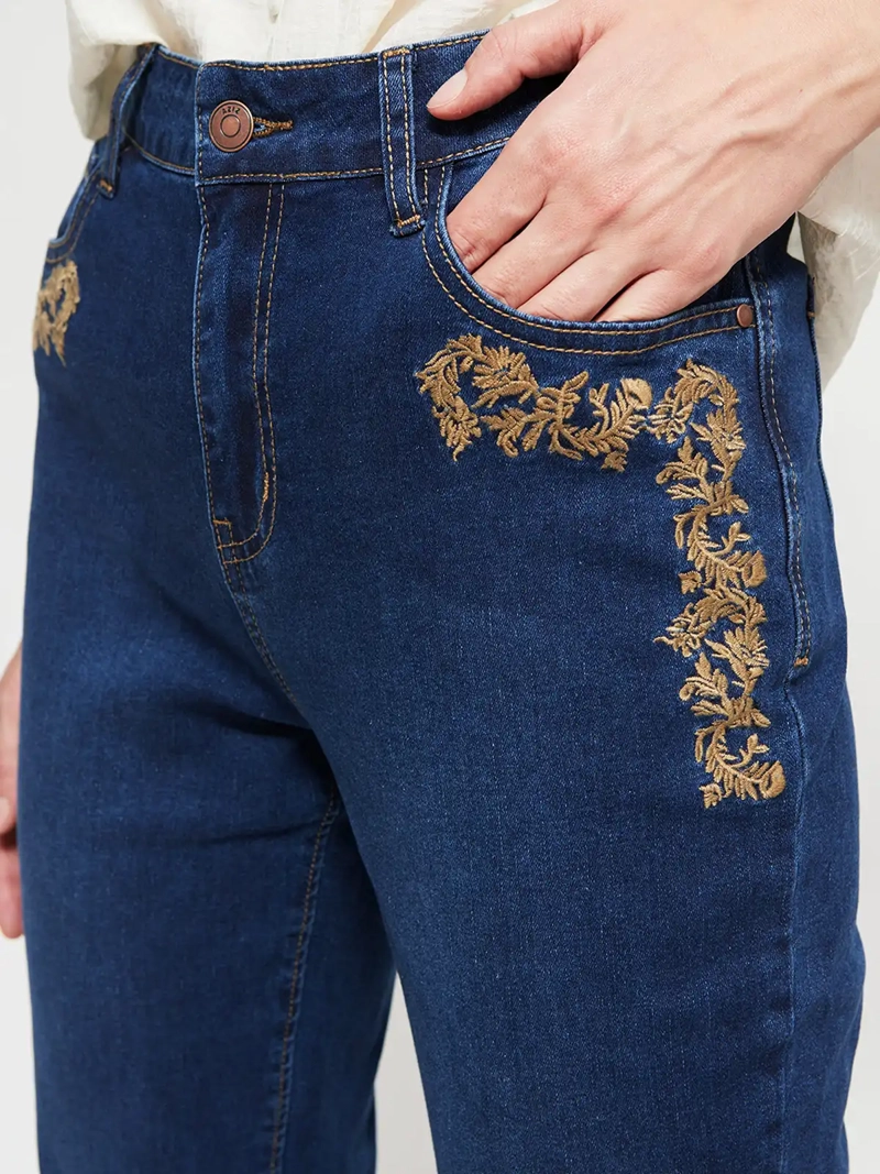 JEANS MUJER AZIZ ALGODÓN REGULAR BORDADO - 4