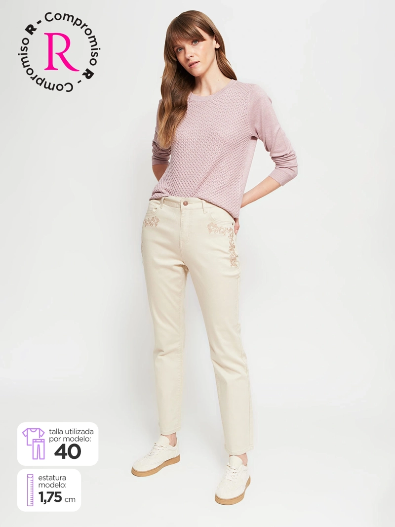 JEANS MUJER AZIZ ALGODÓN REGULAR BORDADO - 1