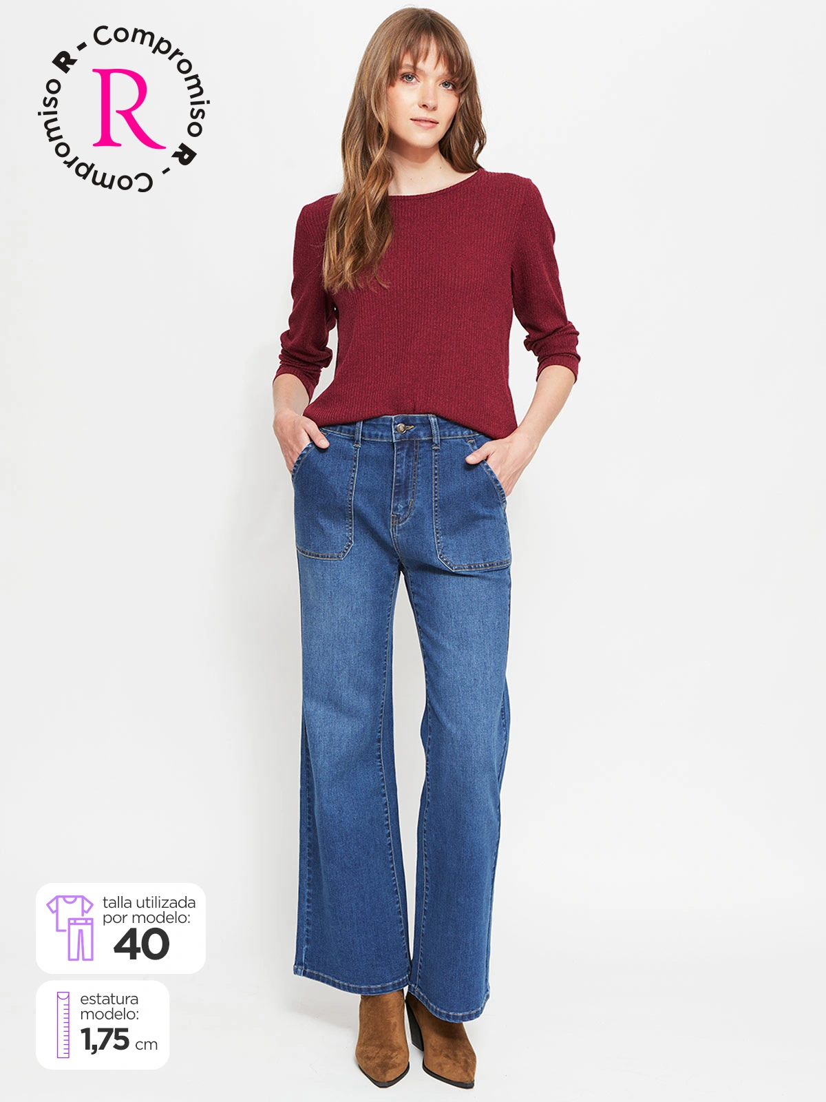 JEANS MUJER AZIZ ALGODÓN WIDELEG LAVADO - 1