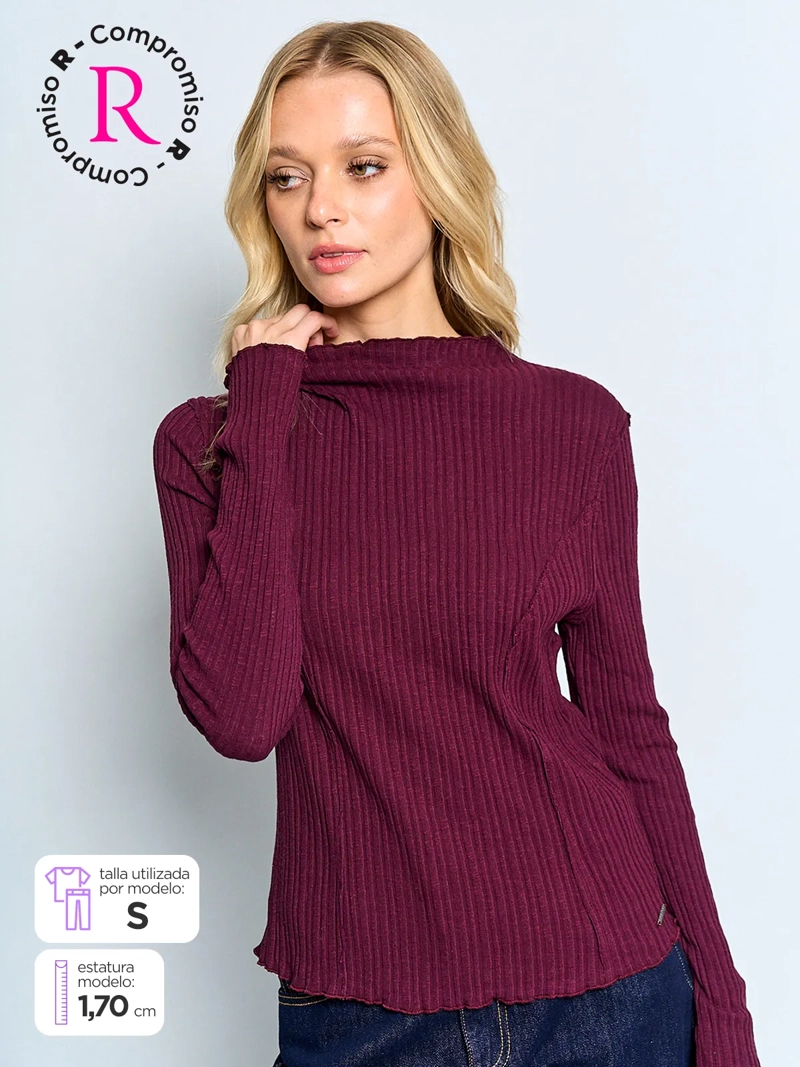 POLERA MUJER BARBADOS ALGODÓN CUELLO ALTO MANGA LARGA - 1