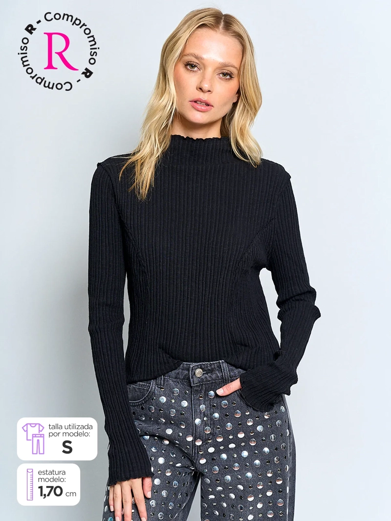 POLERA MUJER BARBADOS ALGODÓN CUELLO ALTO MANGA LARGA - 1