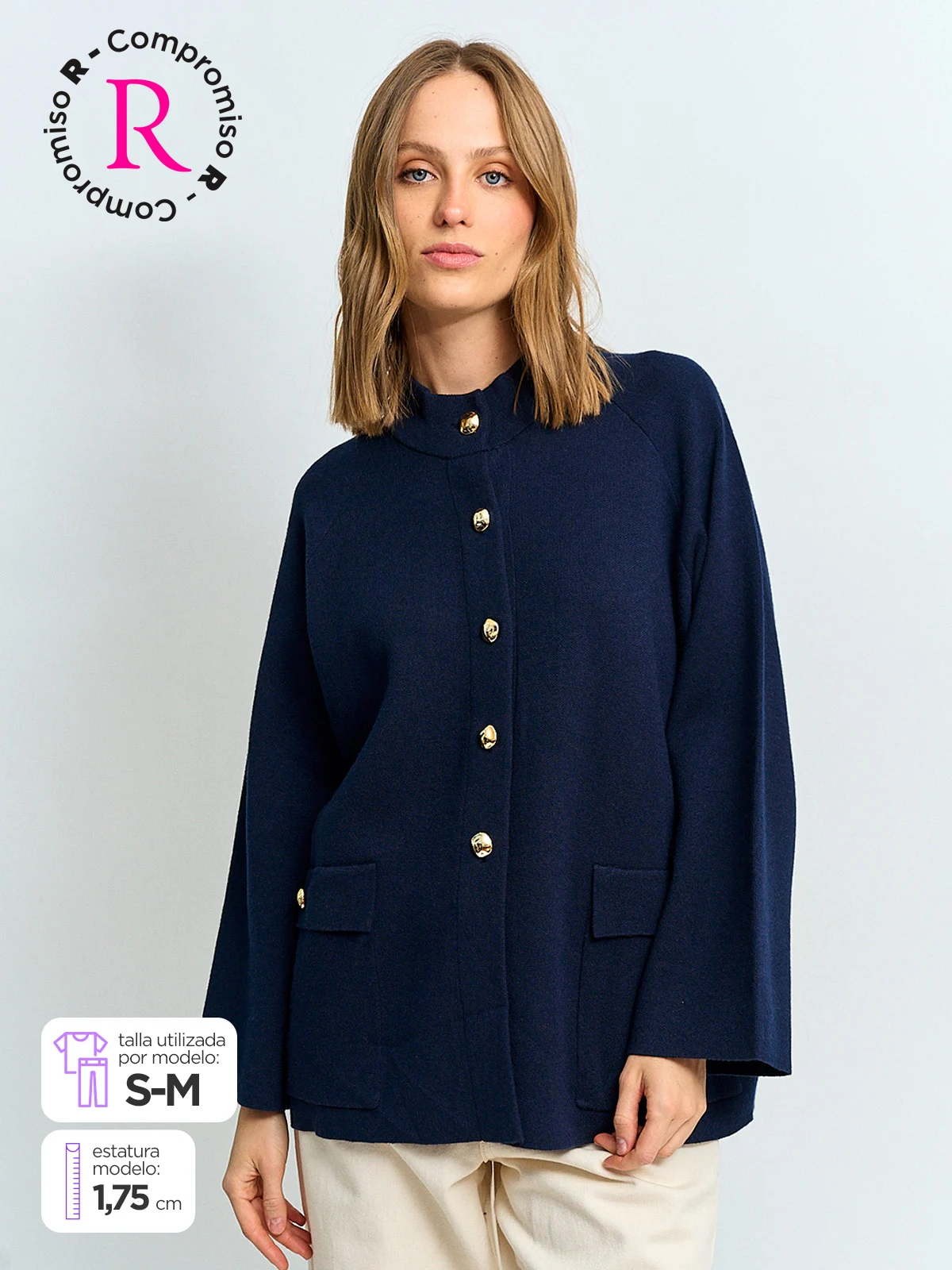 CARDIGAN MUJER CACHAREL BOTONES Y CUELLO ALTO - 1