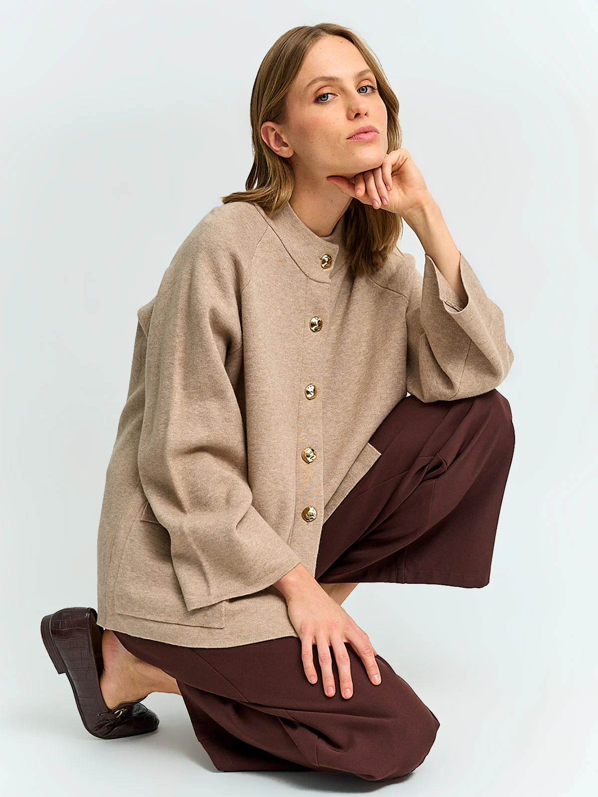 CARDIGAN MUJER CACHAREL BOTONES Y CUELLO ALTO - 4