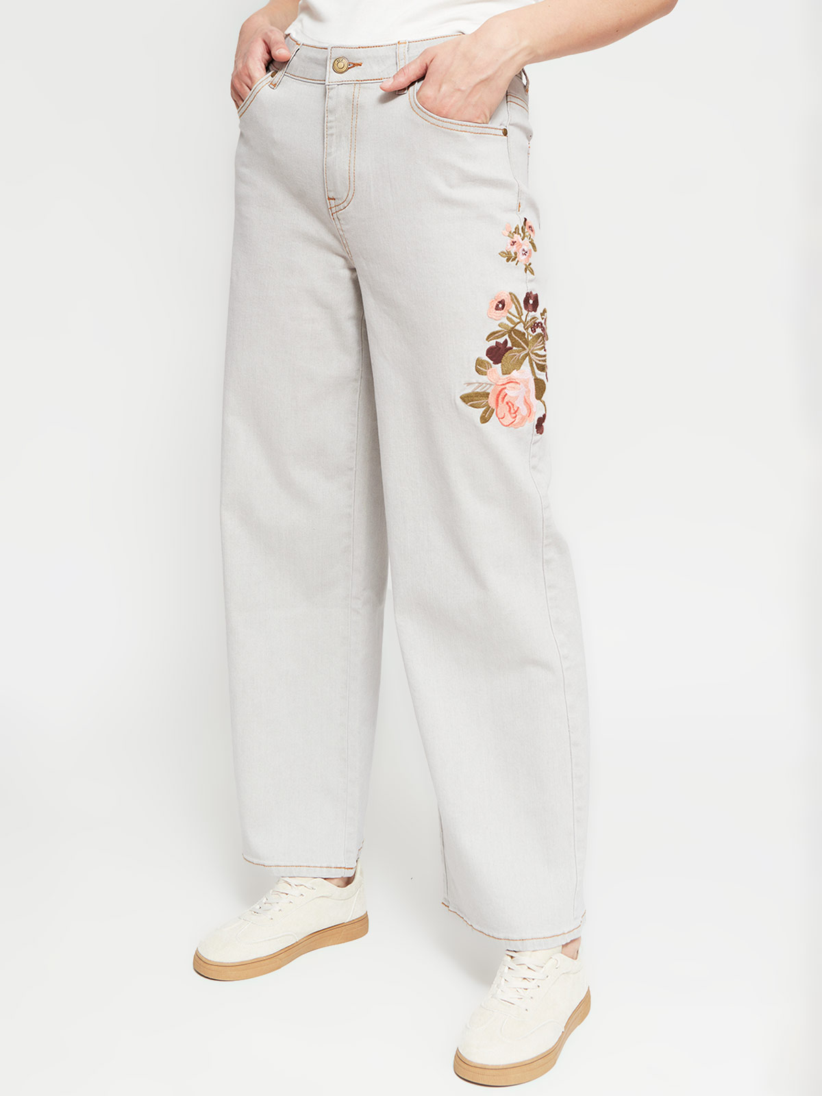 JEANS MUJER AZIZ ALGODÓN REGULAR BORDADO FLOR - 2