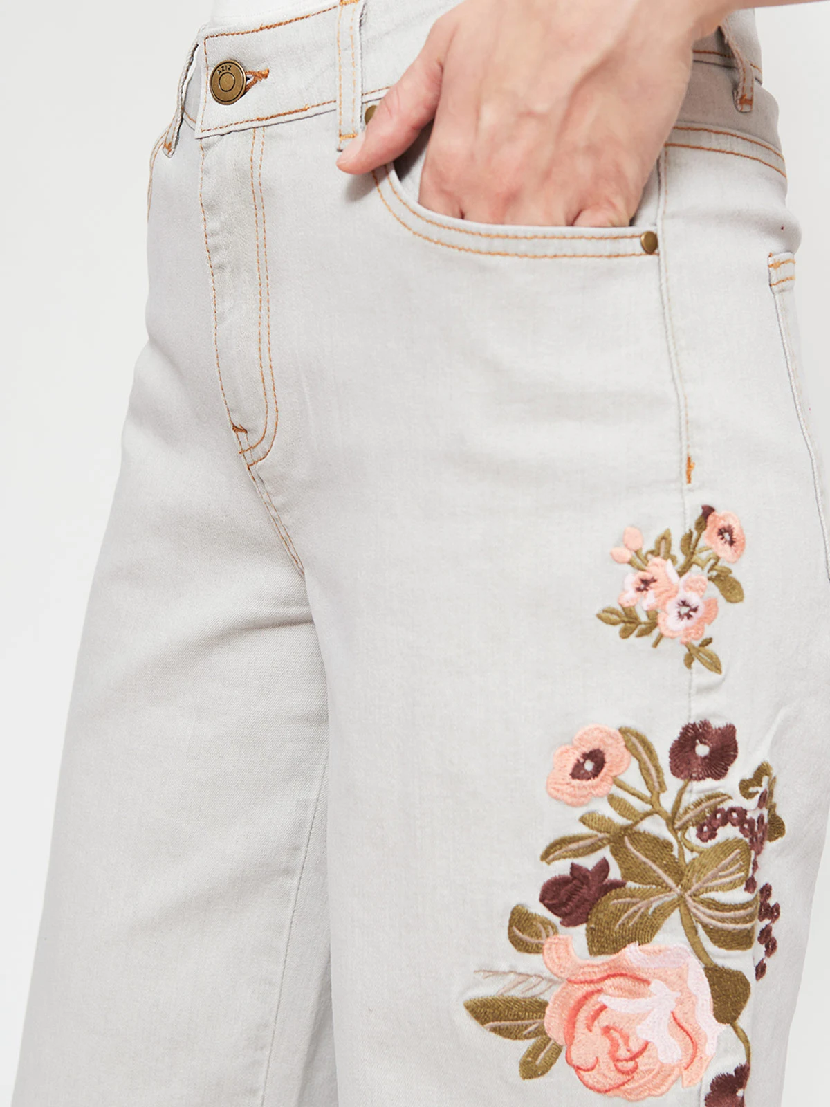 JEANS MUJER AZIZ ALGODÓN REGULAR BORDADO FLOR - 4