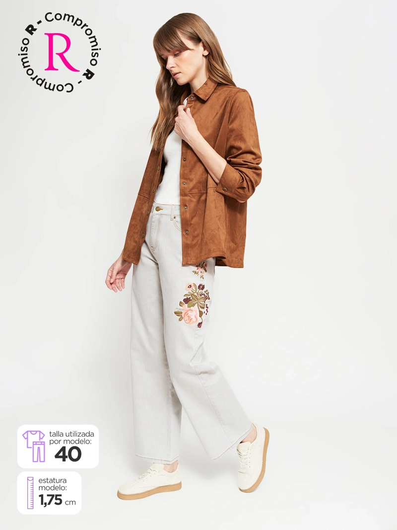 JEANS MUJER AZIZ ALGODÓN REGULAR BORDADO FLOR - 1