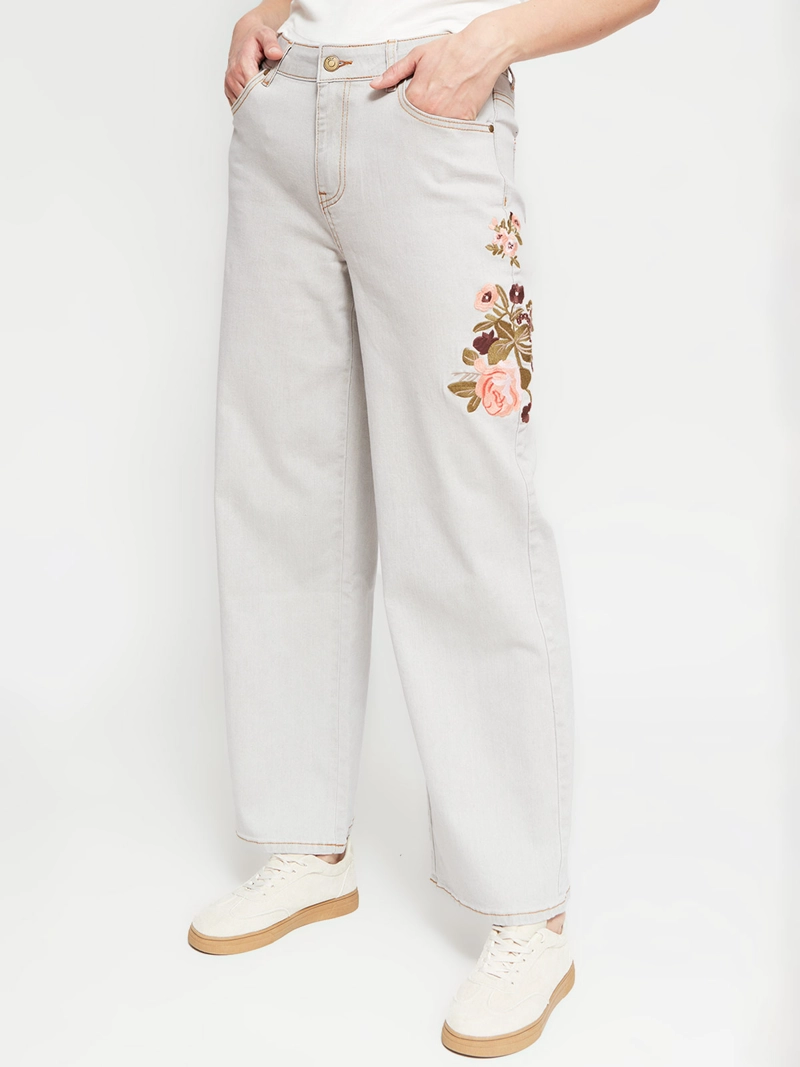 JEANS MUJER AZIZ ALGODÓN REGULAR BORDADO FLOR - 2