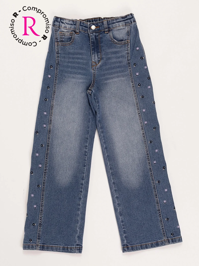 JEANS  NIÑA HARVEST WIDE BORDADO - 1