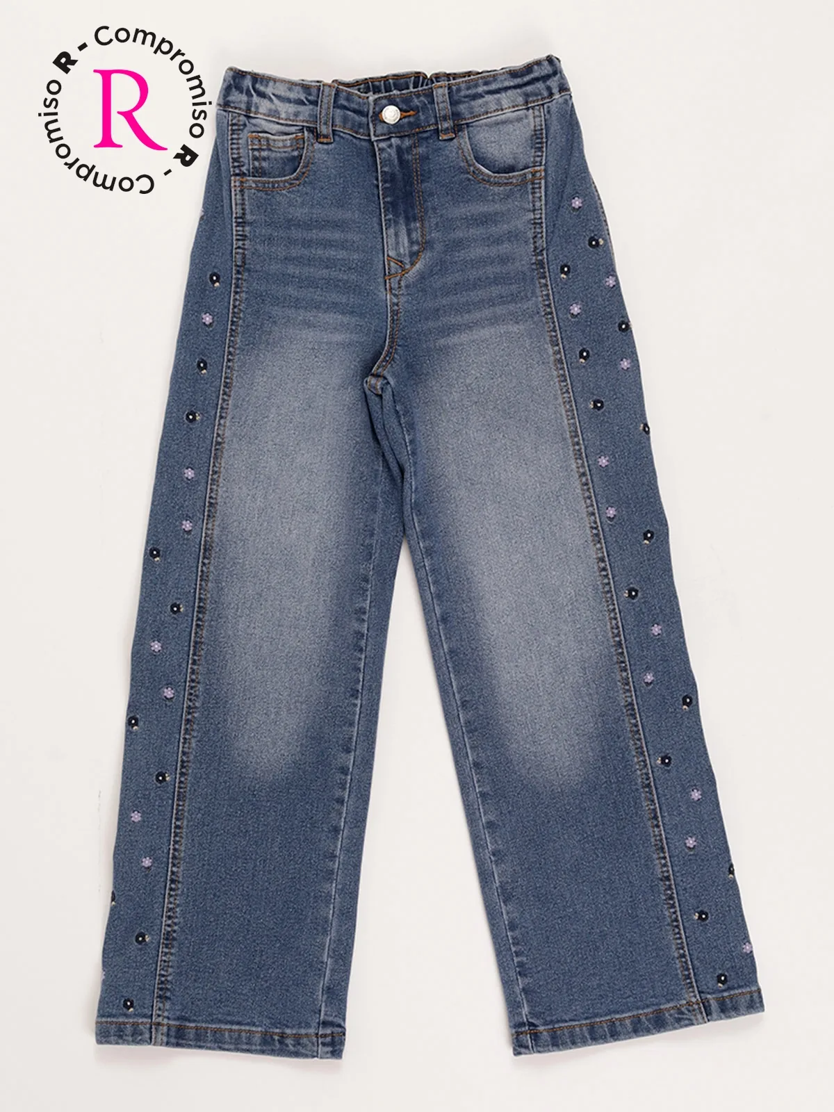 JEANS  NIÑA HARVEST WIDE BORDADO - 1