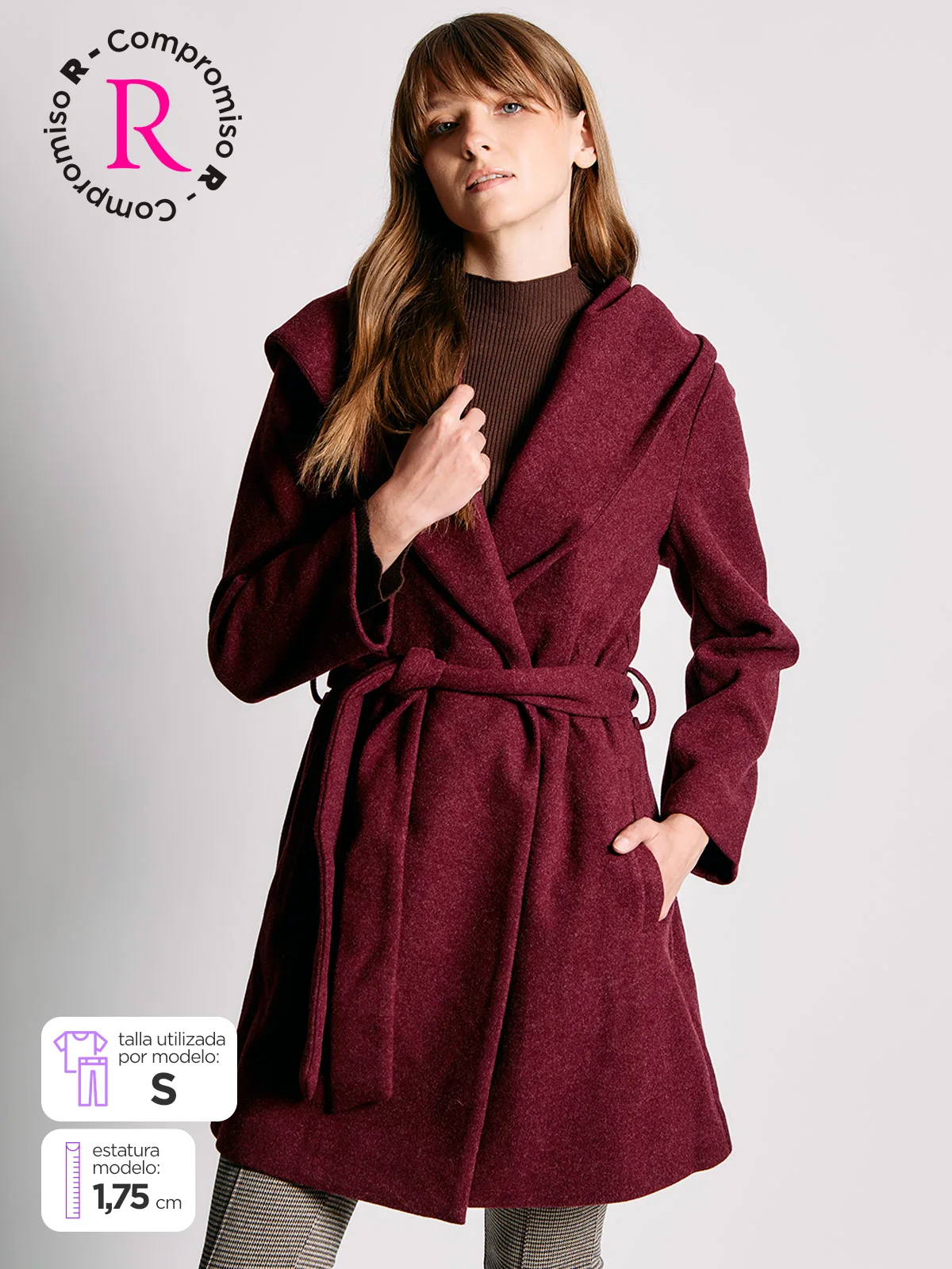 ABRIGO MUJER CACHAREL GORRO Y CINTURÓN - 1