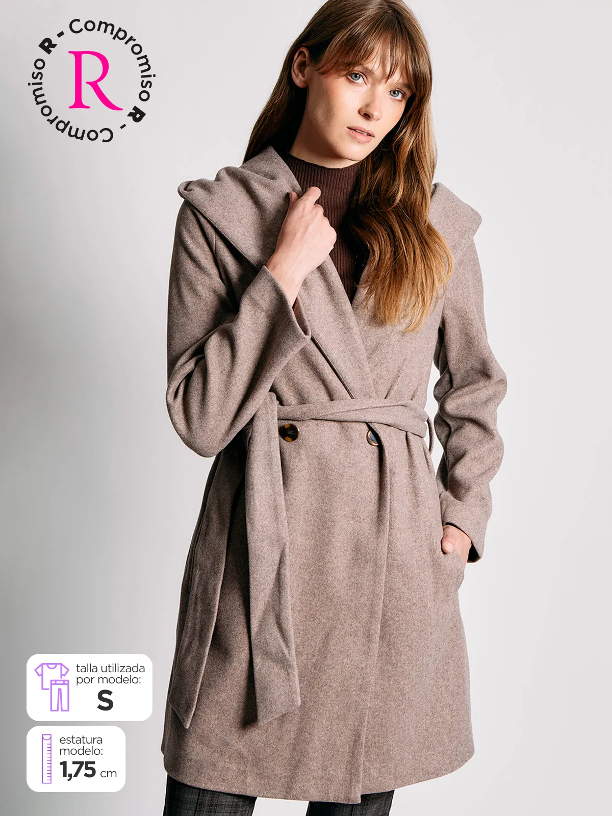 ABRIGO MUJER CACHAREL GORRO Y CINTURÓN - 1