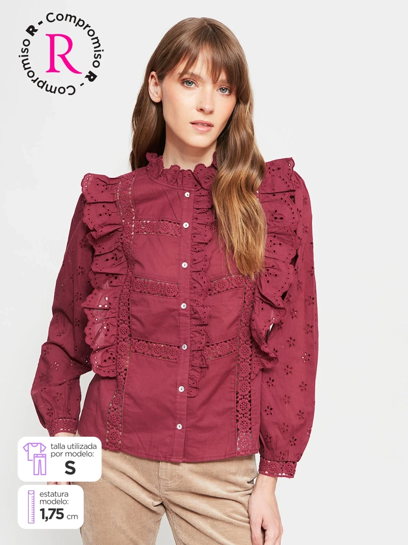 BLUSA MUJER TATIENNE ALGODÓN MANGA LARGA VUELOS - 1