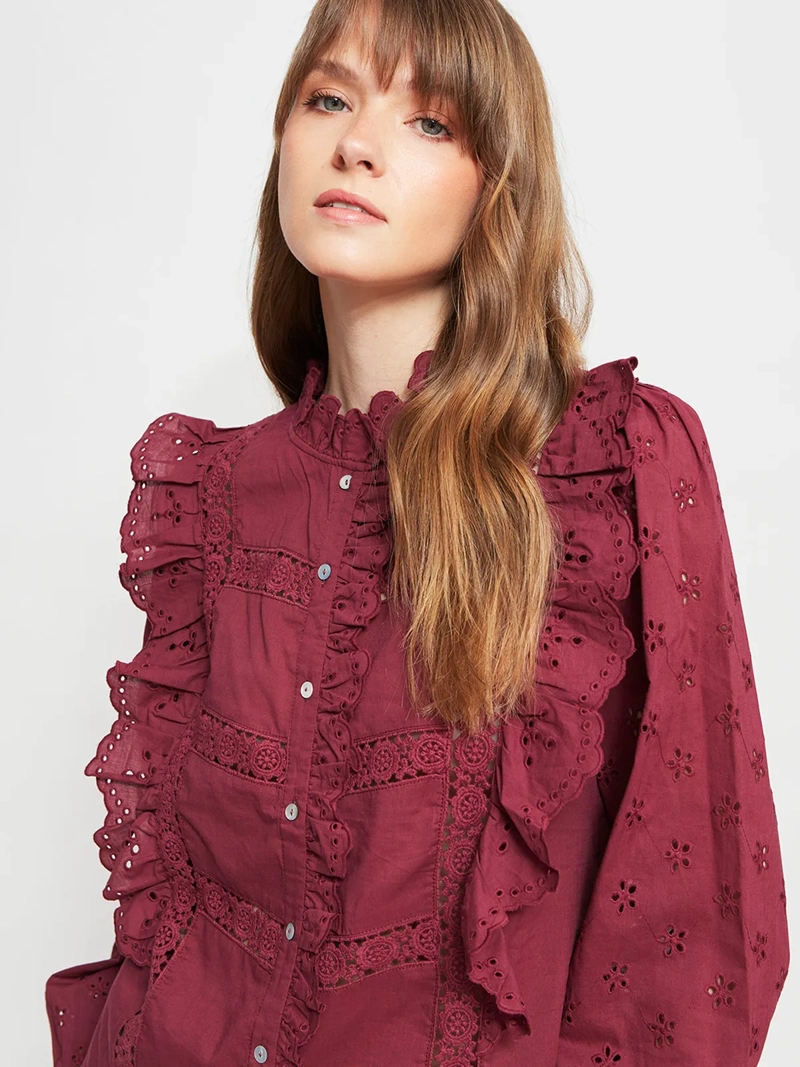 BLUSA MUJER TATIENNE ALGODÓN MANGA LARGA VUELOS - 3
