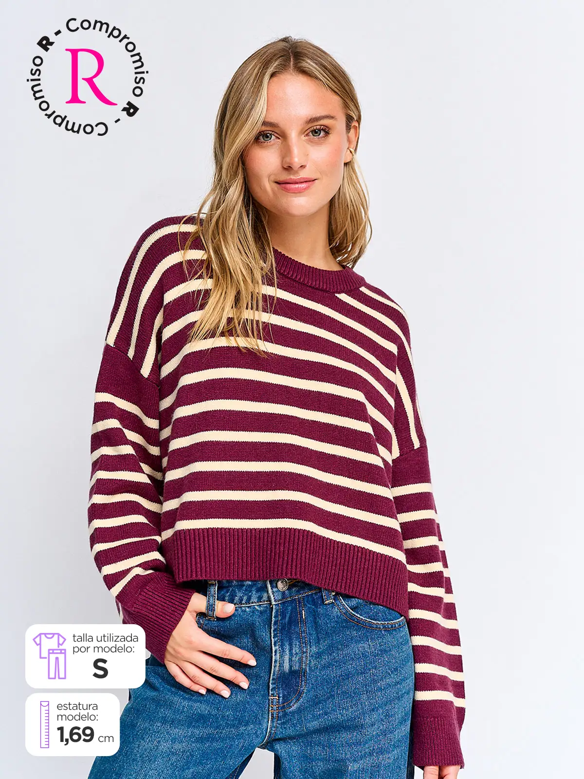 SWEATER MUJER INDEX MANGA LARGA RAYADO - 1