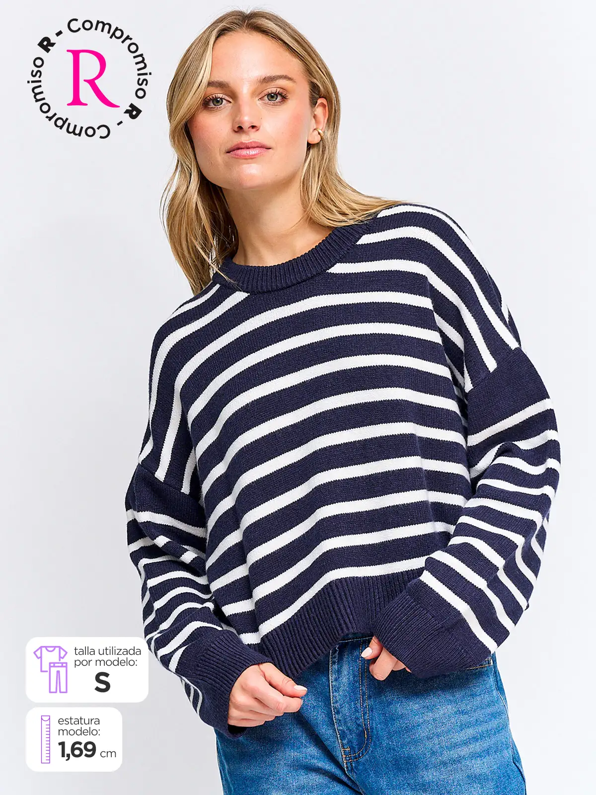 SWEATER MUJER INDEX MANGA LARGA RAYADO - 1