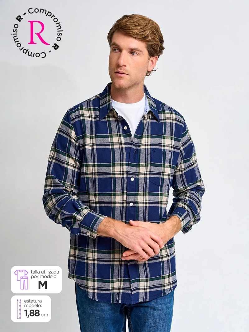 CAMISA HOMBRE KENNETH STEVENS ALGODÓN MANGA LARGA FRANELA - 1