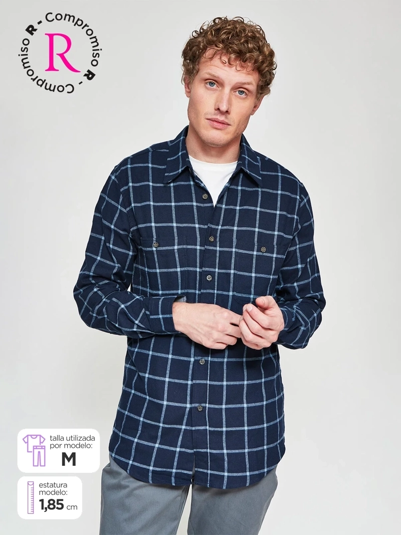 CAMISA HOMBRE KENNETH STEVENS ALGODÓN MANGA LARGA FRANELA - 1