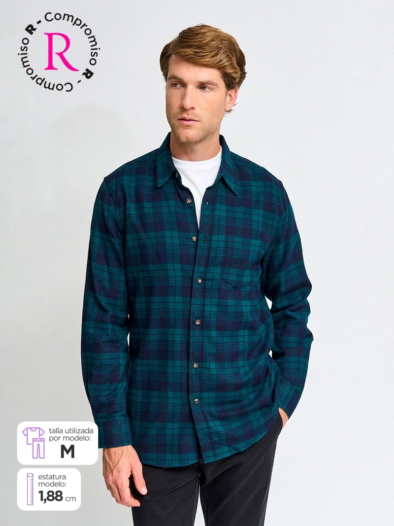 CAMISA HOMBRE KENNETH STEVENS ALGODÓN MANGA LARGA FRANELA - 1