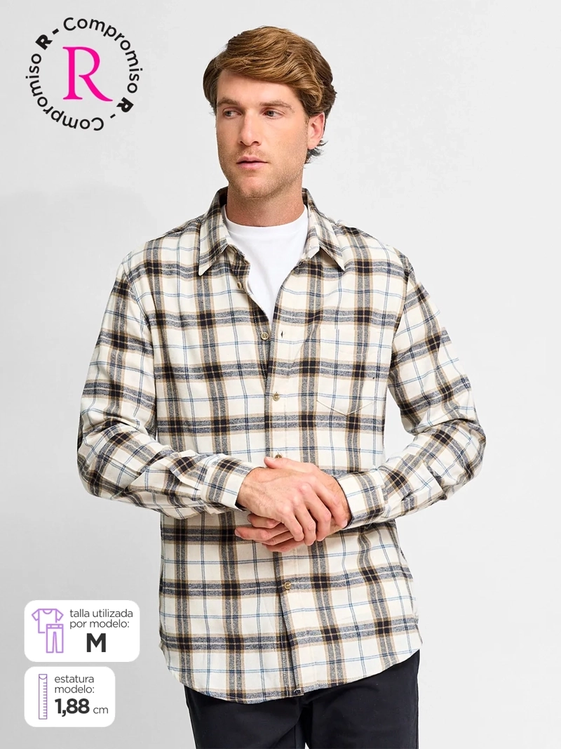 CAMISA HOMBRE KENNETH STEVENS ALGODÓN MANGA LARGA FRANELA - 1